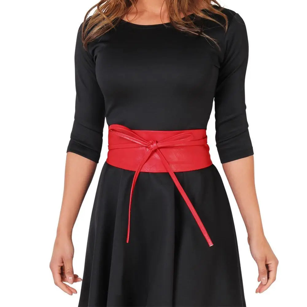Dress Accessories Soft Leather for Female Elegant Bow Belt Dress Belt Wide Self Tie Wrap Around Waist Band Ladies  Girls Belt