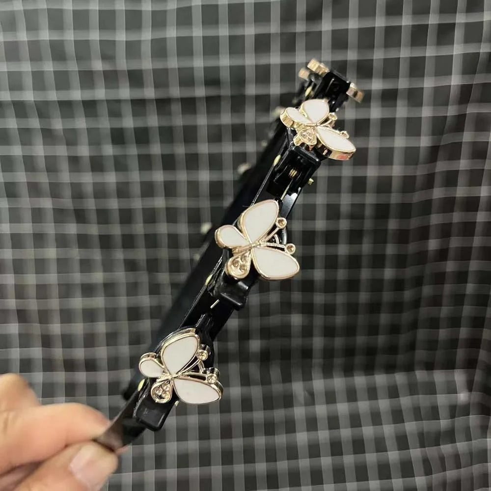 Hair Accessories Elegant Hair Bands with Clips Shiny Sweet Women Butterfly Hair Hoop Hair Weaving Tool Headwear Hairband Gifts
