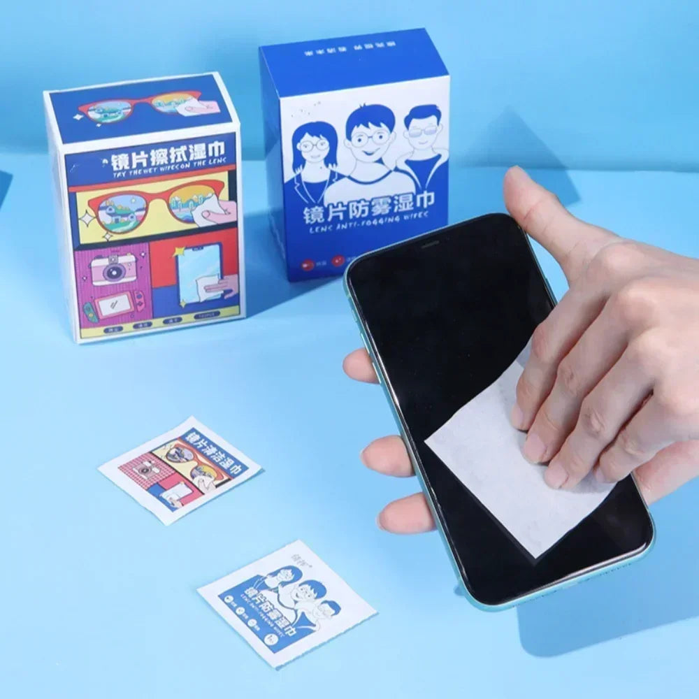 100PCS Disposable Eyeglass Cleaning Pads Traceless Quick Drying Anti-fog Glasses Wipes Dust Removal Remove Oil