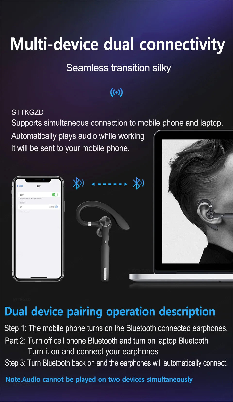 Wireless Headphones Bluetooth Headset With Microphone Earphones  Handsfree Noise Canceling Audifonos Talking Business Driving
