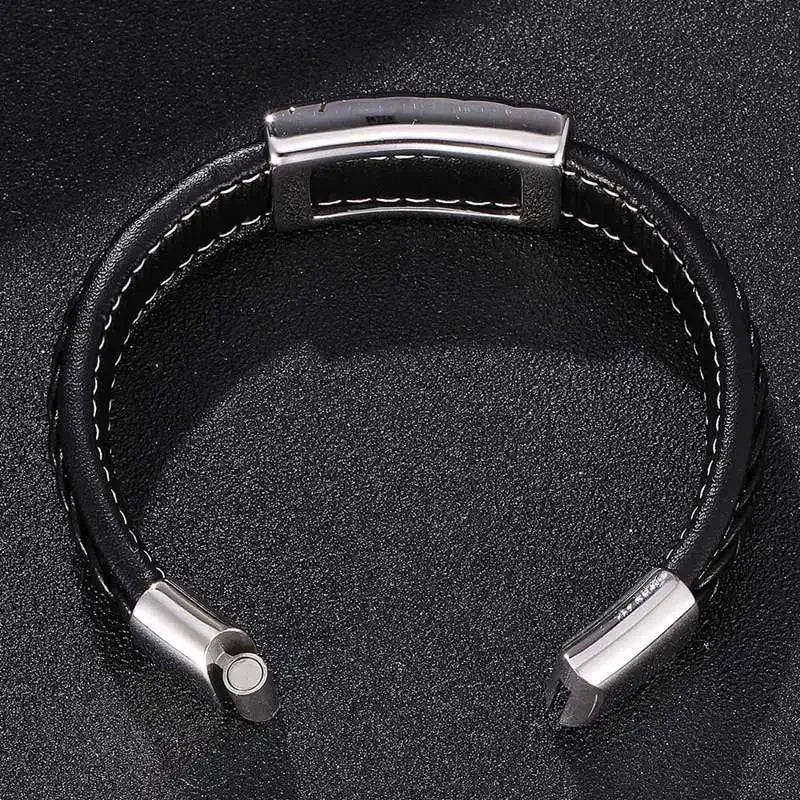 Fashion Men Accessories Stainless Steel Magnet Buckle Male Bracelets Braided Leather Rope Charms Bangle Jewelry Wholesale SP0191