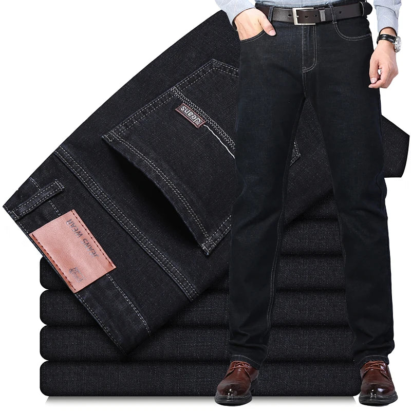 Classic black men's jeans Straight leg baggy plus size pants Wear comfortable dark pants Thin pants for dad gift dad pants