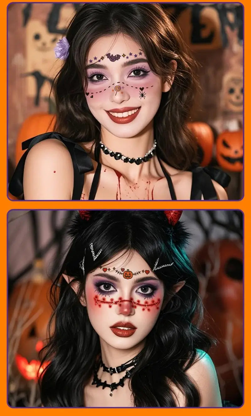 Halloween Makeup Face Stickers Cute Makeup Tattoo Stickers Waterproof and Sweat-Proof Tattoo Stickers