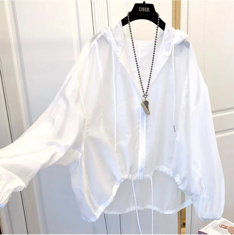 Jackets Women Hooded Summer Sun-proof Zipper Coats Thin Loose See Through Outerwear Breathable Outwear Lightweight Clothes Black