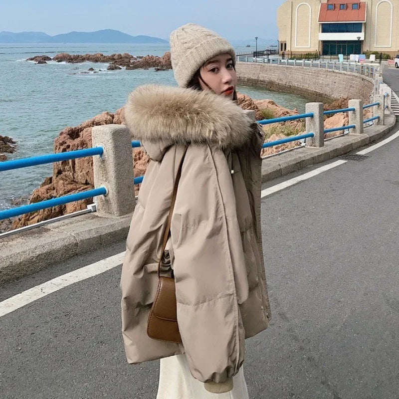 Winter Down Jacket Women Parkas Mid-length Big Fur Collar Hooded Women's Jacket Warmth Jacket Ladies Outwear Jacket for Women