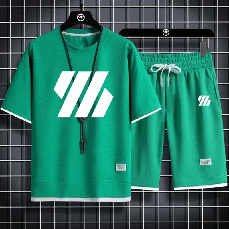 Mens Sports Suit Fashion Short Sleeve Tracksuit Men Suits Summer Men's Two Piece Set Linen Fabric Casual T-Shirt and Shorts Set