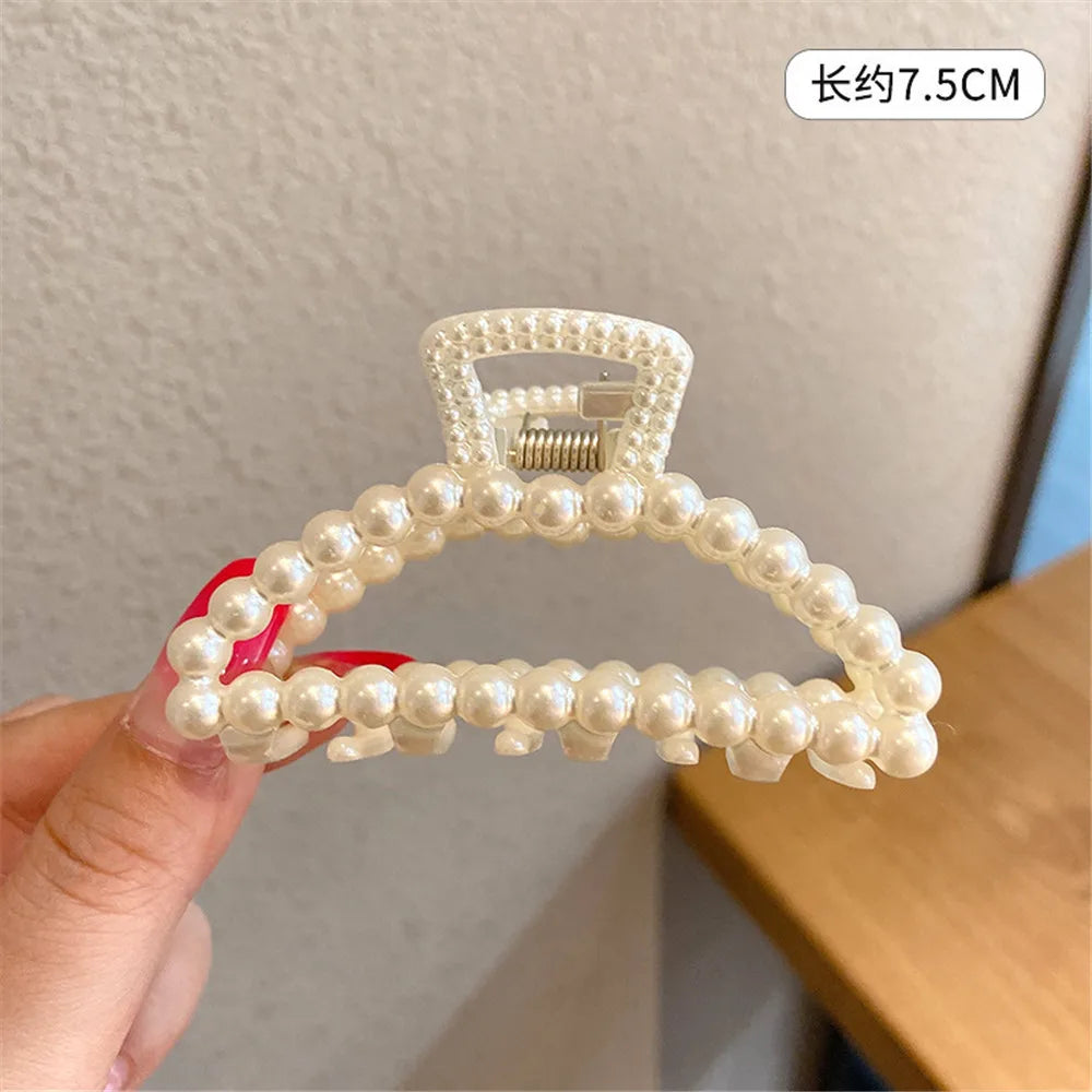 1PC Elegant Pearls Beads Hairpin for Women Headwear Horsetail Hair Clips Hair Crab Accessories Fashion Geometric Hair Claw