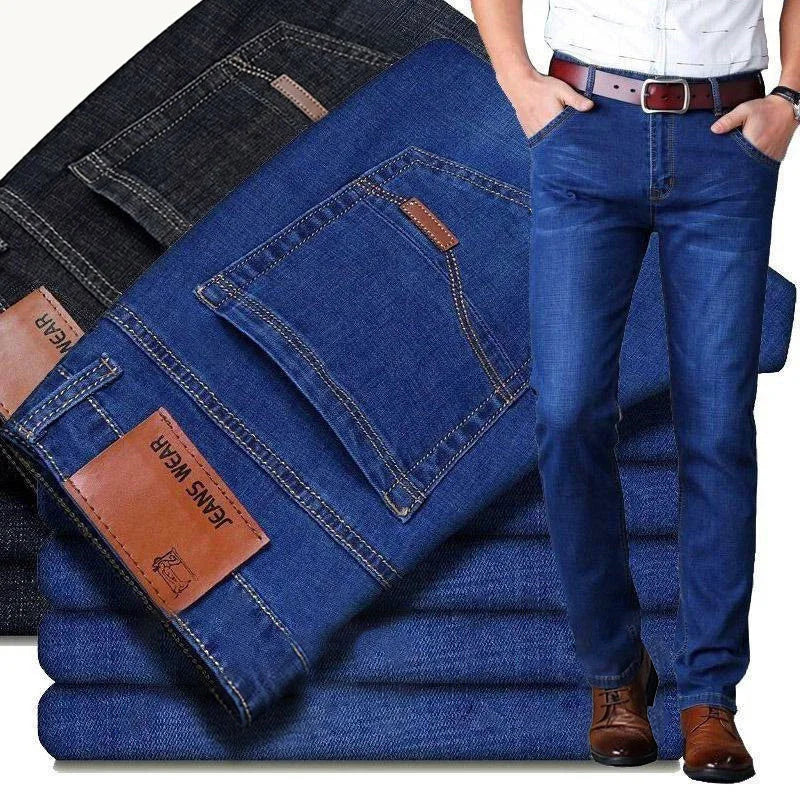 Men Fashion Straight Jeans Men 2025 New Stretch Slim Fit Pants Comfortable Soft Business Denim Trousers Male Brand Clothing
