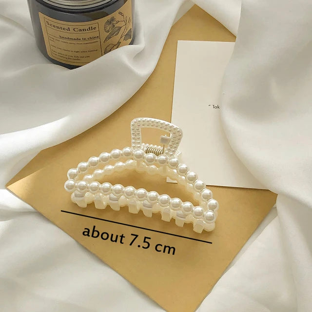 1PC Elegant Pearls Beads Hairpin for Women Headwear Horsetail Hair Clips Hair Crab Accessories Fashion Geometric Hair Claw