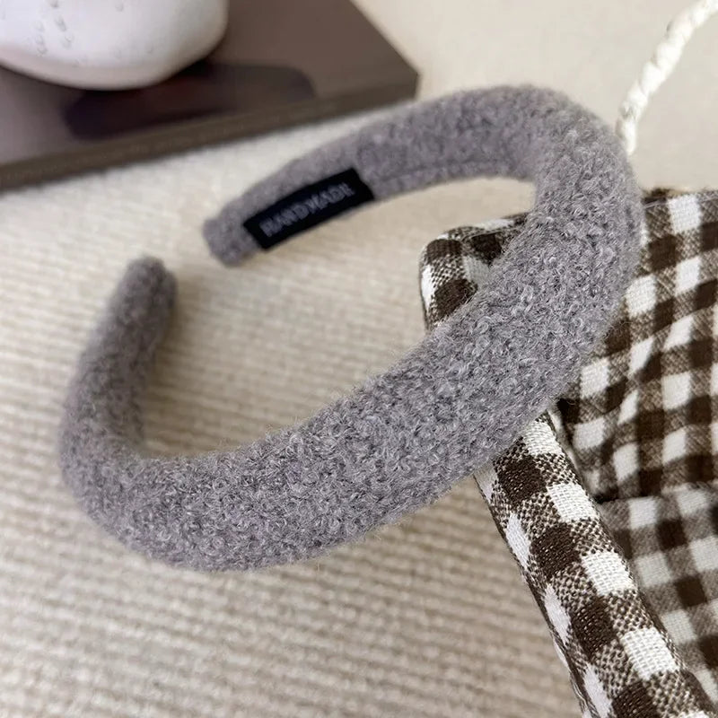 Winter Retro Solid Color Plush Headbands Sponge Wide Hair Band For Women Girl Simple Elegant Hair Hoop Fashion Hair Accessories