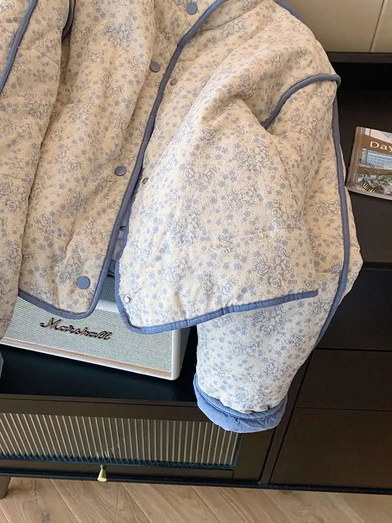 Winter Padded Jacket Women Floral Corduroy Female Loose Cotton Padded Coat Thick Casual Puffer Jacket Outwear Top Women Clothing