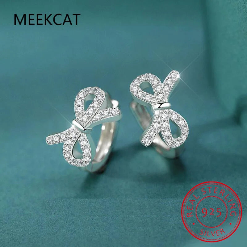 Baby Princess 925 Silver Shiny Zircon Cute Bowknot Hoop Earring For Girl Child Woman Aros Huggies Loop Earring Korea Jewelry
