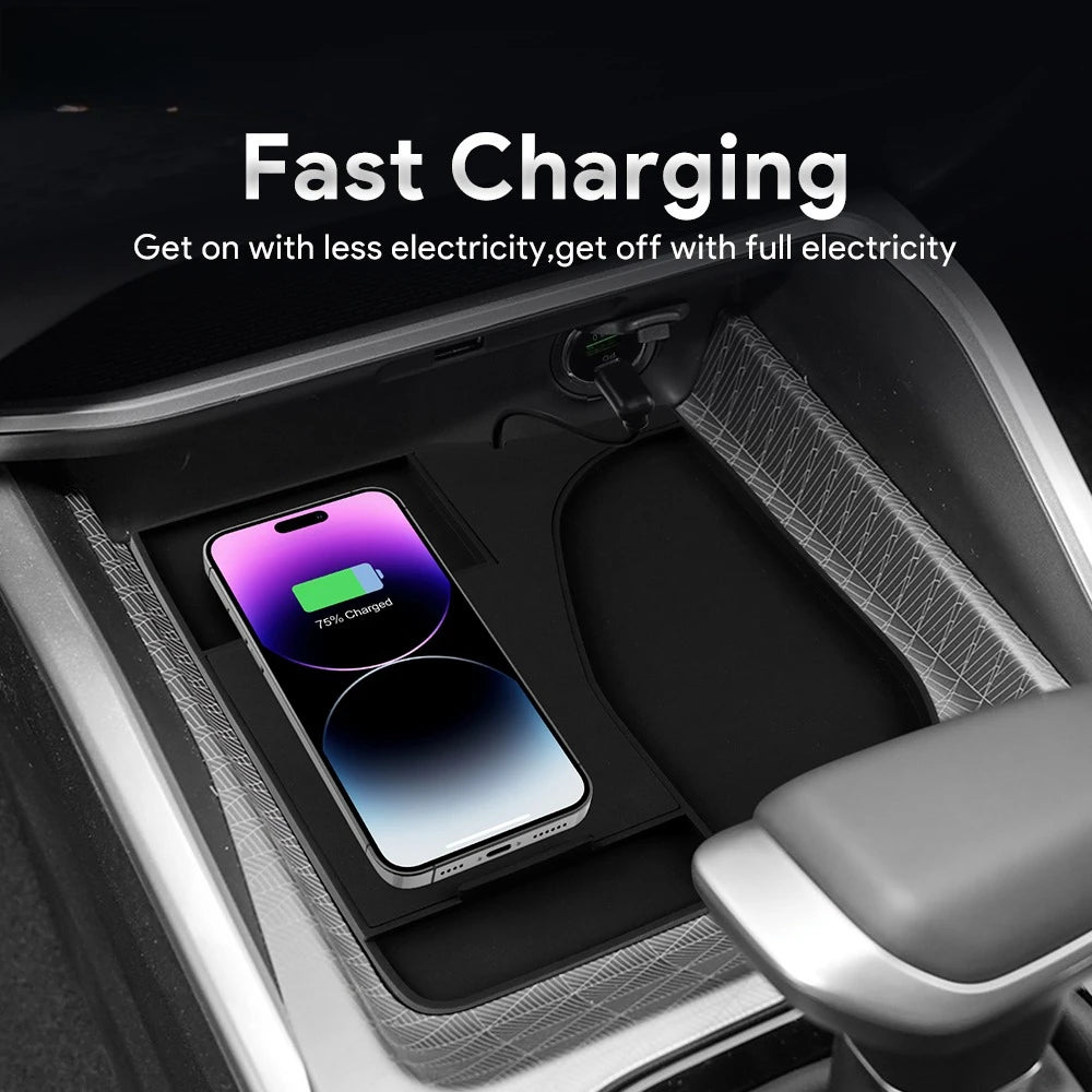 Car Wireless Charger Pad Stable Fast Charging For Geely Emgrand 2022-2025 Center Console Storage Box Trim Decoration Accessories