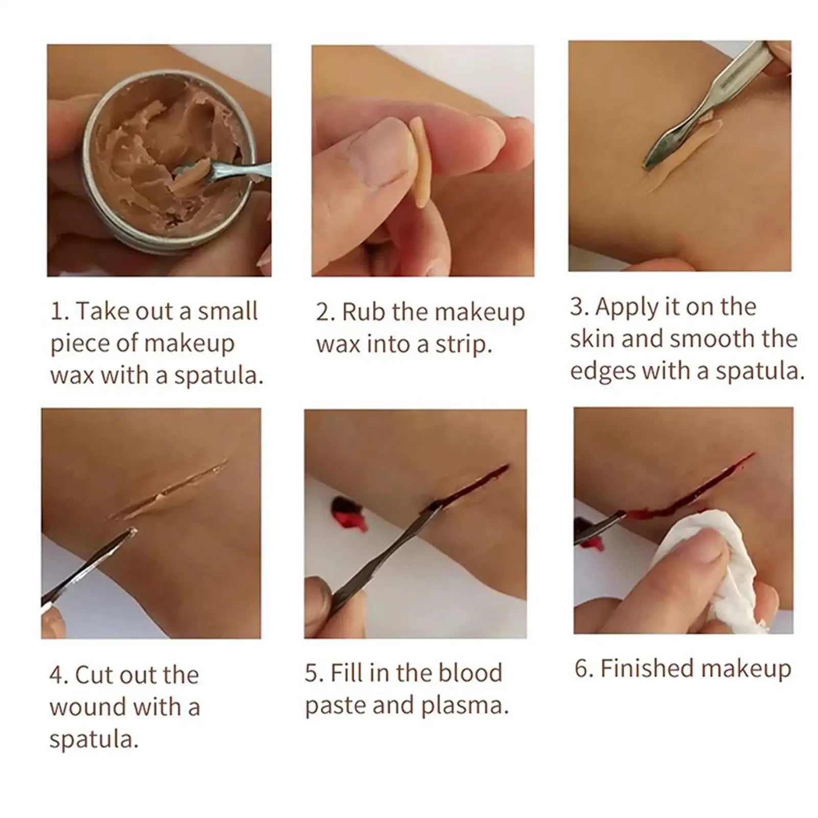 Halloween Makeup Kit Scars Wax Special Effects Stage Fake Wound Skin Wax with Spatula Stipple Sponge Fake Wood Special