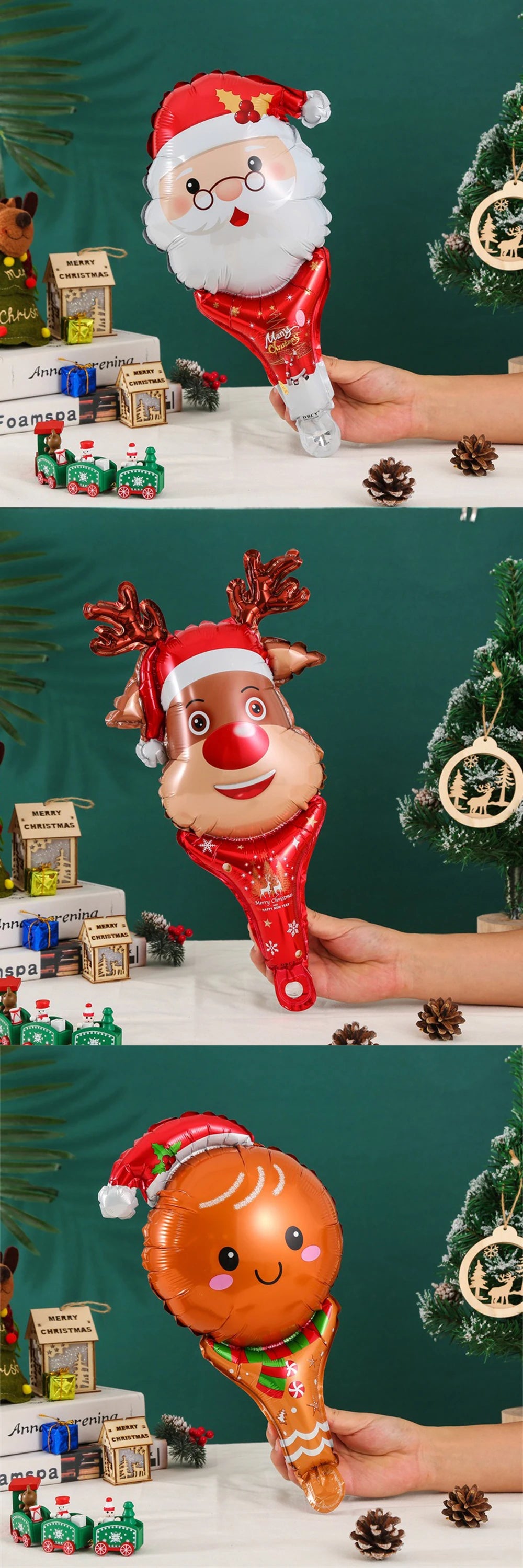 10PCS Christmas Handheld Balloons Santa Snowman Elk Gingerbread Man DIY New Year Merry Christmas Atmosphere Party Decoration ZYF