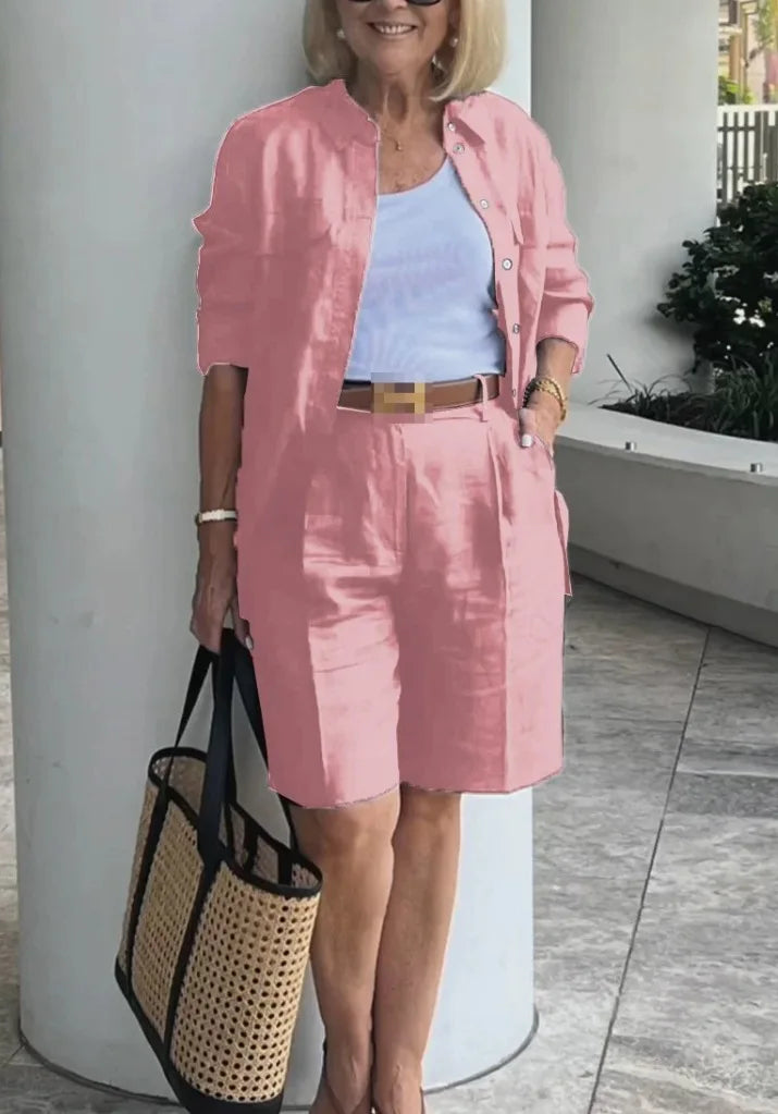 Casual Women Suit Long Sleeve Shirt + High Waist Crotch Pants Sets Two Piece Set Solid Women's Outfit Spring Autumn 2-piece Set