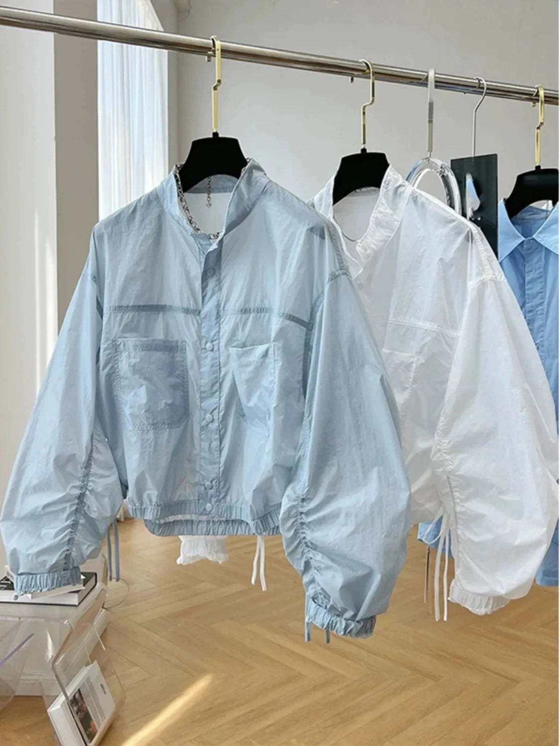 Women's Jacket Top Spring Autumn Thin Sun Protection Loose Baseball Coat Stand Collar Design Trench Coat Top New Windbreaker