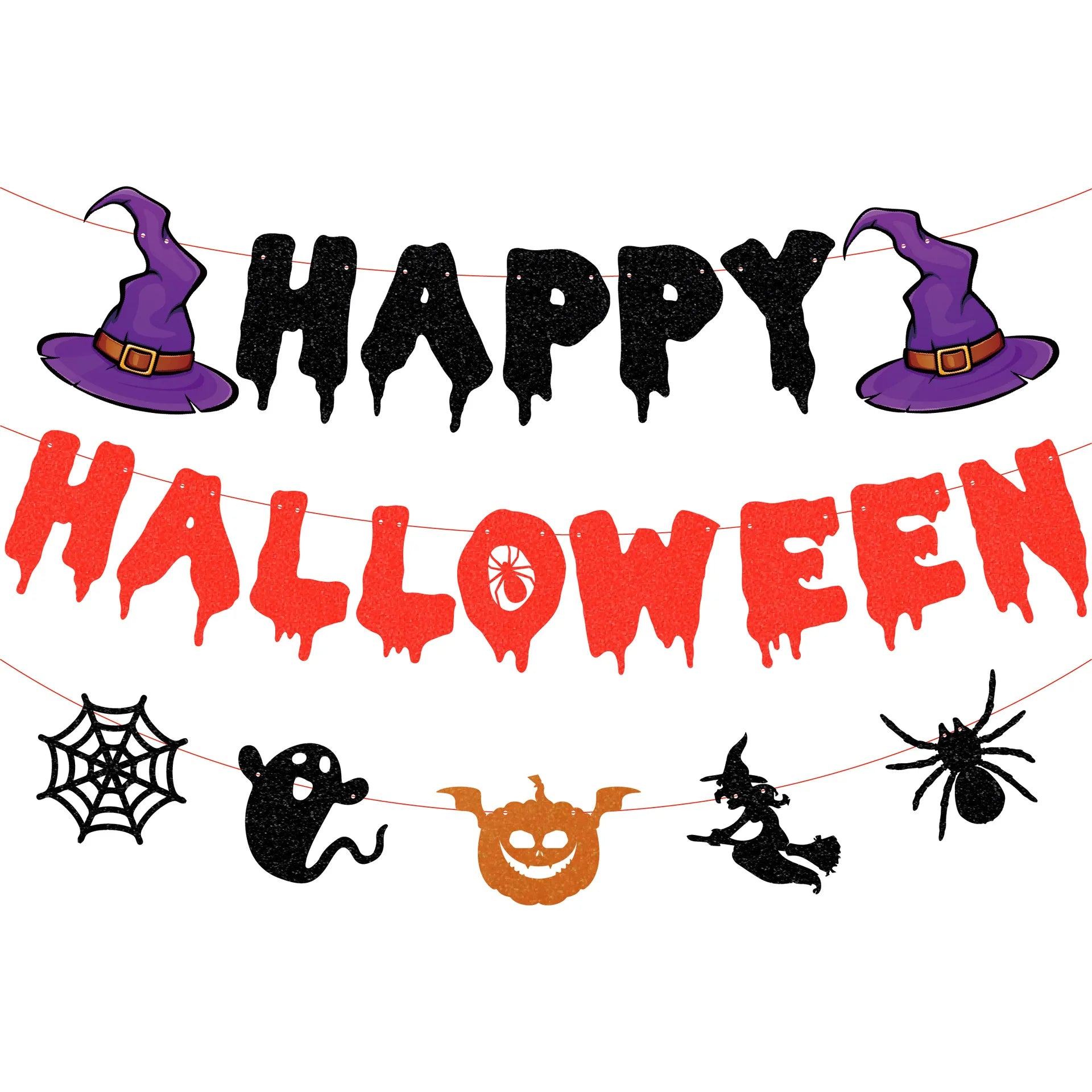 Happy Halloween Paper Banners Pumpkin Ghost Spider Web Hanging Garland Haunted Houses Decorations Halloween Scary Party Supplies
