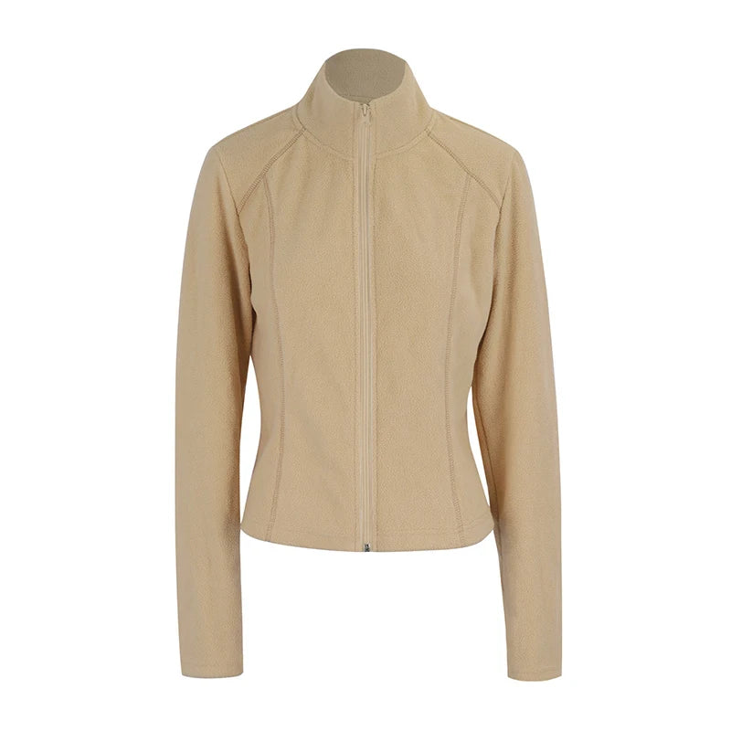 Women Fleece Jacket Top Autumn New Streetwear Fashion Long Sleeves Turn-Down Collar Zippers Coat Jacket Female's Sports Clothing