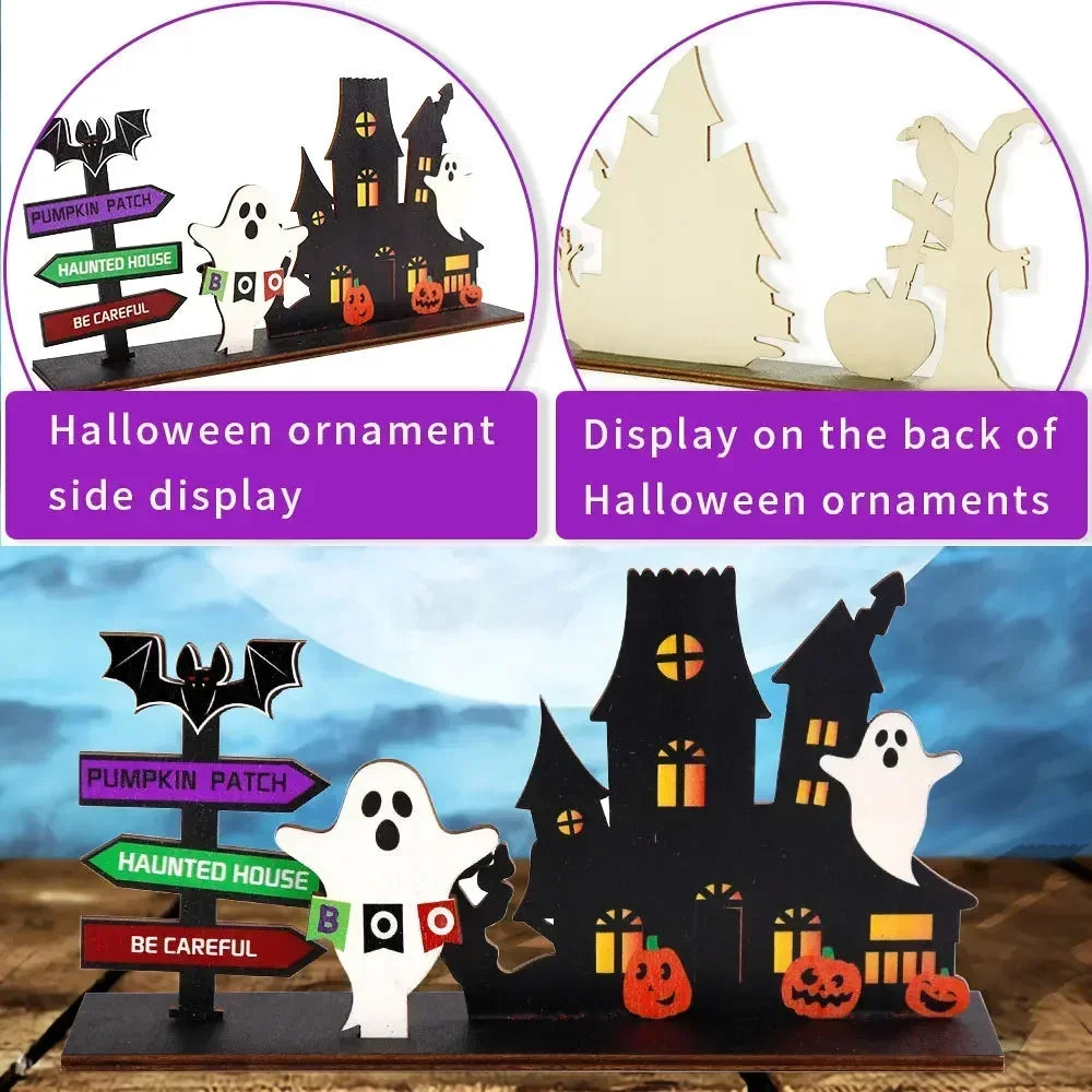 Halloween Pumpkin Ghost Plaque Wooden Castle Decor Desktop Ornaments Trick or Treat Happy Halloween Party Home Decoration