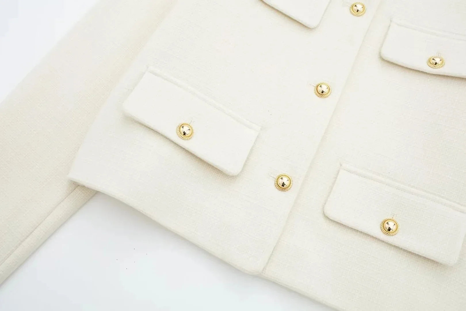 Women Elegant Cropped Jacket 2025 Women's Fashion Jacket O-Neck Long Sleeved Flip Pocket Coat Female Casual Outwear Tops