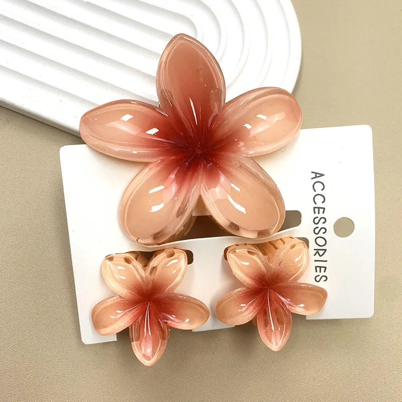 3Pcs/Set Sweet Flower Colroful Gradient Hair Claws Ponytail Cip Clamp Barrettes Hairpins For Women Girl Beach Hair Accessories