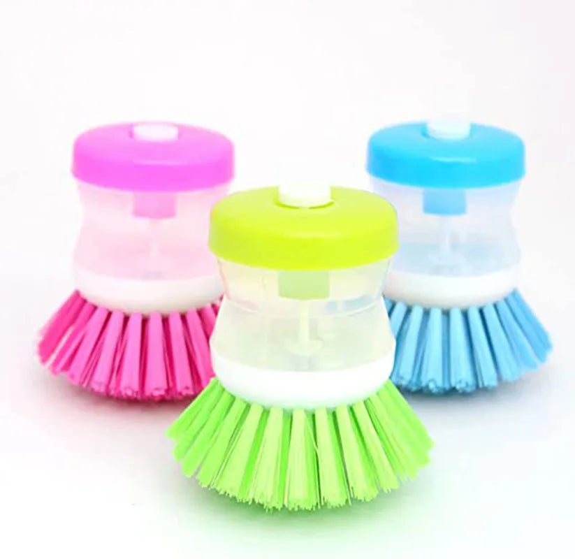 Random Color Kitchen Wash Pot Dish Brush Washing Utensils with Washing Up Liquid Soap Dispenser Household Cleaning Accessories