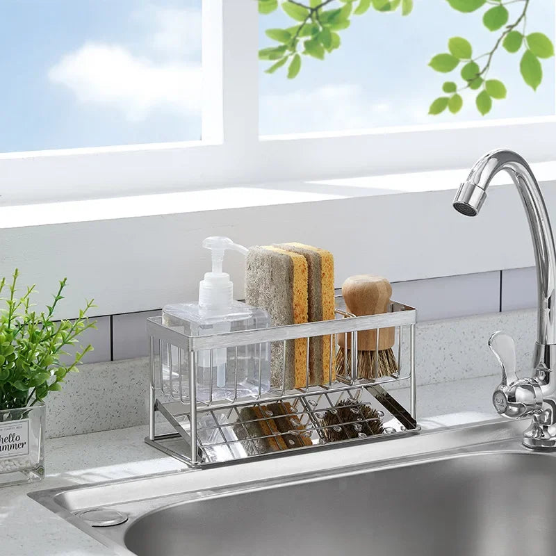 Kitchen Space Stainless Steel Sink Drain Rack Sponge Storage Holder Soap Drainer Shelf Basket Organizer Kitchen Accessories