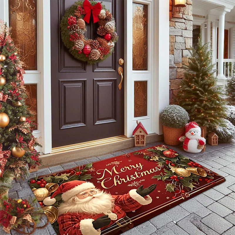 Christmas Carpet Cartoon Gingerbread Man Crystal Velvet Kitchen Floor Mat Non-slip Door Mat Entry Door Mat new year Home Decor