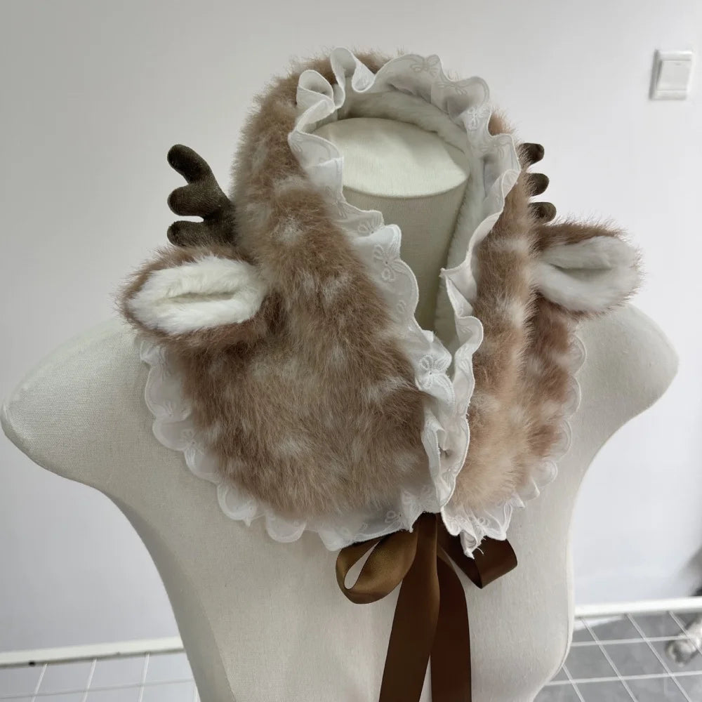 Winter Harajuku Elk Plush Scarf Christmas Gift Padded Warm Scarf Antlers Hairband Cosplay Cute New Year decoration Accessories