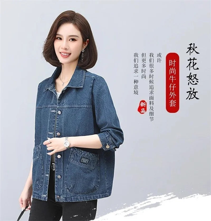 Cowboy Jacket for Women in the Spring and Autumn of 2025 New Loose and Casual Style for Middle-Aged Mothers Short Denim Jacket