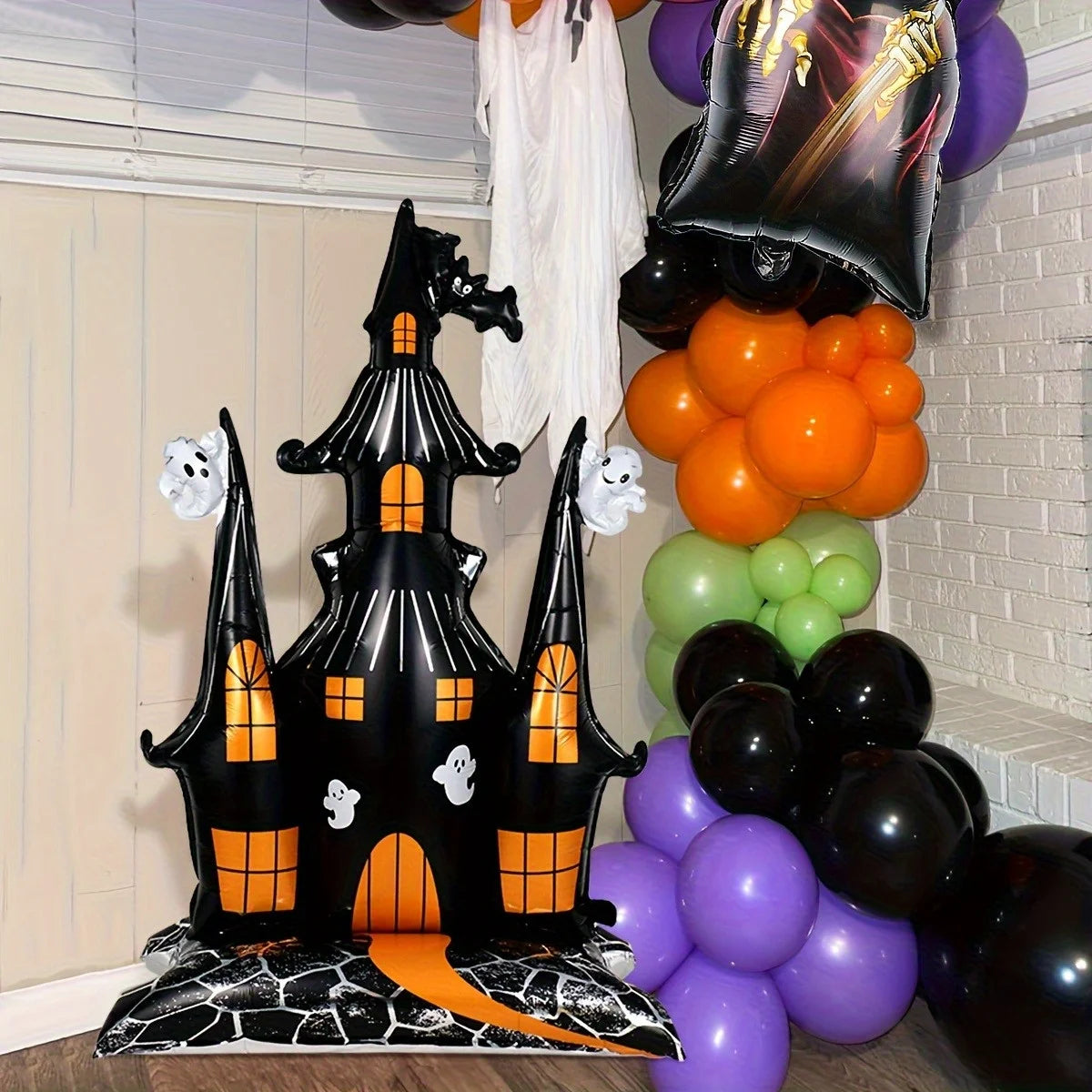 Halloween Giant Castle Standing Balloon House Witch Dead Tree Inflatable Foil Ballon Halloween Death's Day Party Decor Supplies