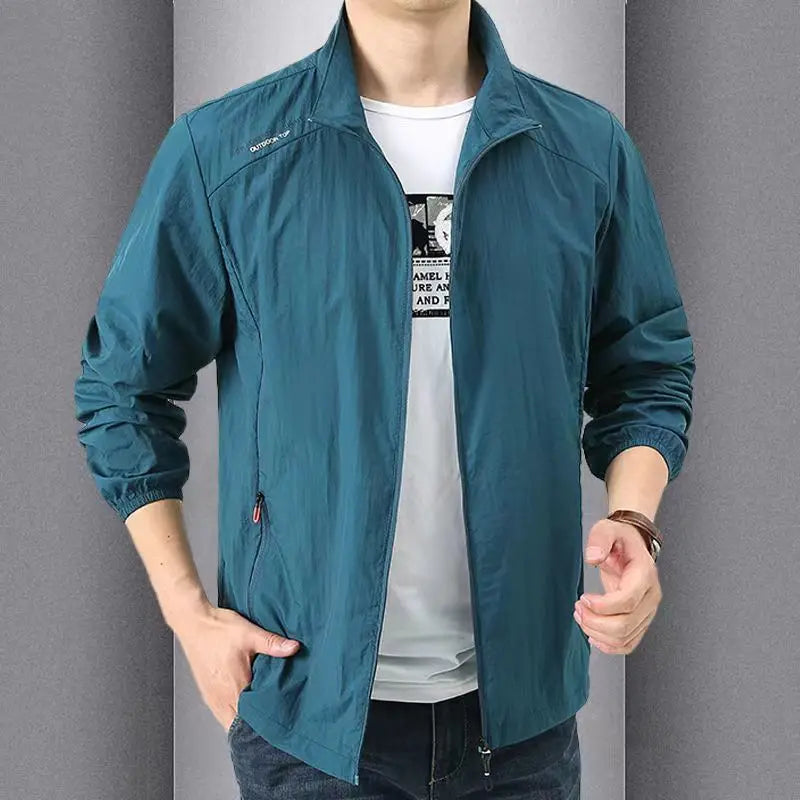 New Fashion Quick Drying Breathable Jacket for Man Loose Casual Stand Collar Coats Pocket Solid Outwears Sports Men's Clothing