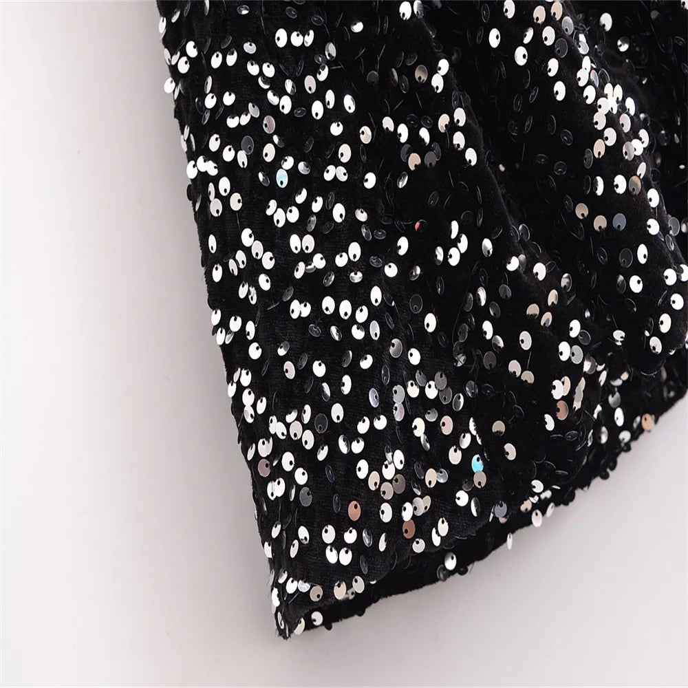 Autumn Winter Women  Sleeveless Slim-fit Sexy Backless Sequin Hanging Neck Mini Dress New Fashion Party Dress for Women Vestido