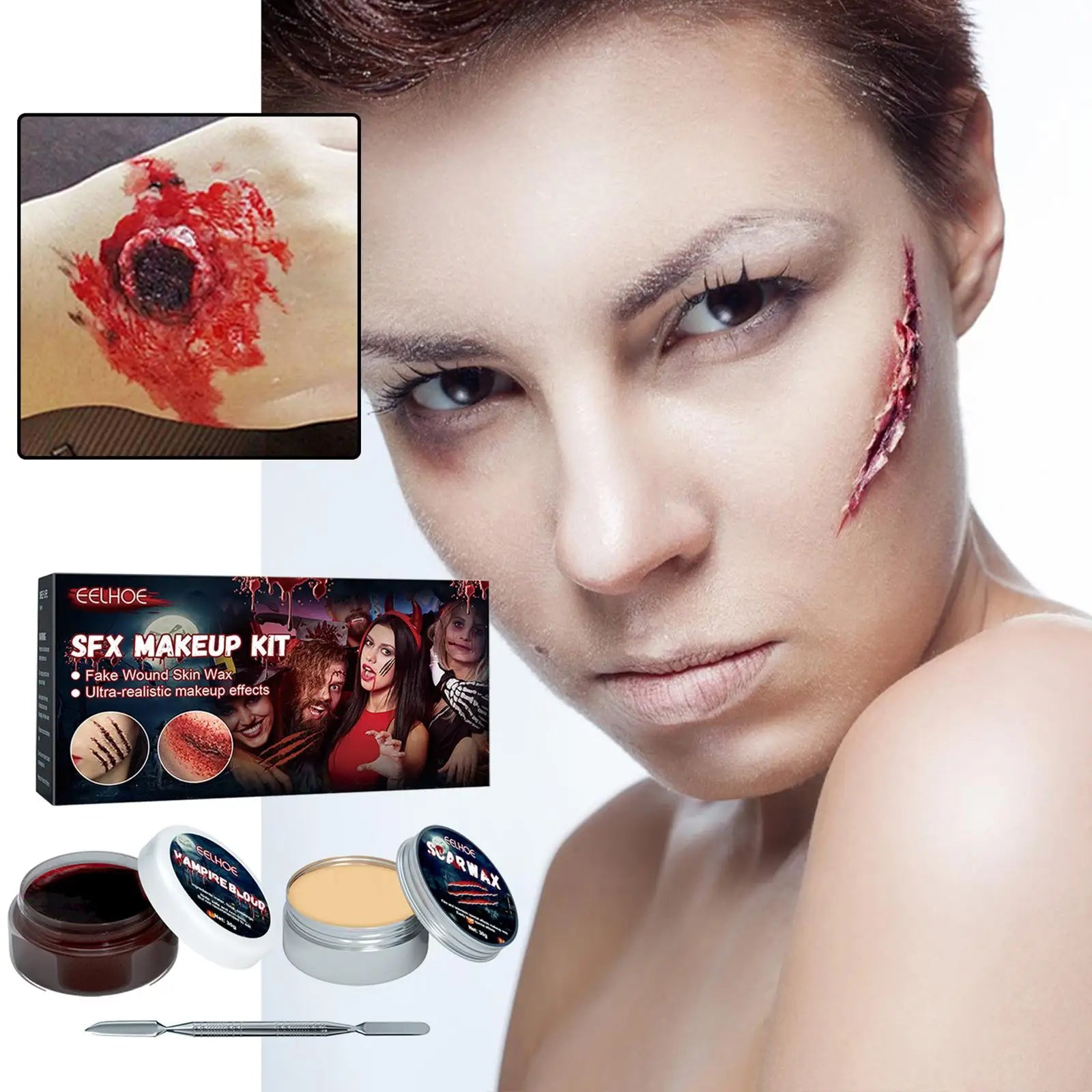 Professional Halloween Makeup Kit Fake Wound Scar Fake Blood Paint Scar Wax Halloween Special Effect Make Up Halloween Cosmetics