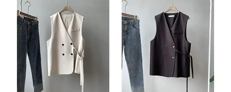 Women's Suit Vest 2025 Spring Autumn New Outerwear Briti Sle Loose plus Size Outerwear oulder Pad Vest Jaet