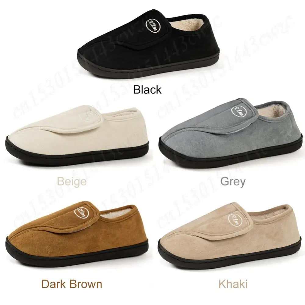 House Shoes for Men Suede Leather Slippers Non-Slip Slip-on Shoes Comfy Warm Plush Indoor/Outdoor for Diabetic Swollen Feet