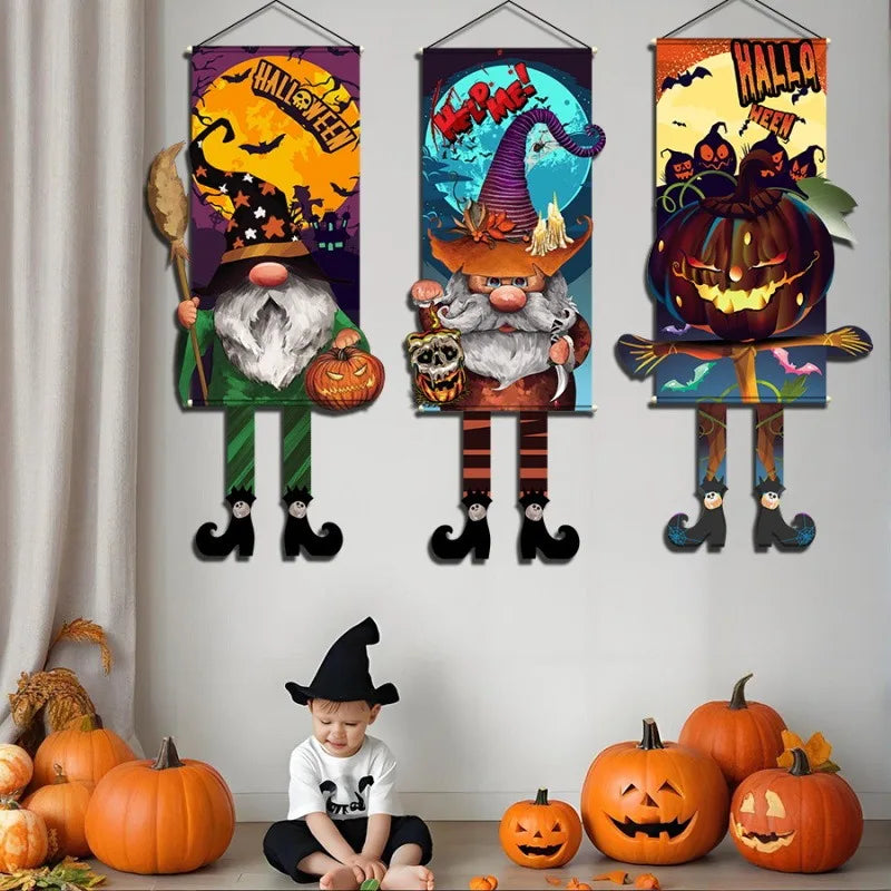 Halloween Pumpkin Gnome Door Hanging Banner Cartoon Skull Ghost Festival Party DIY Trick or Treat Happy Halloween Day 2025