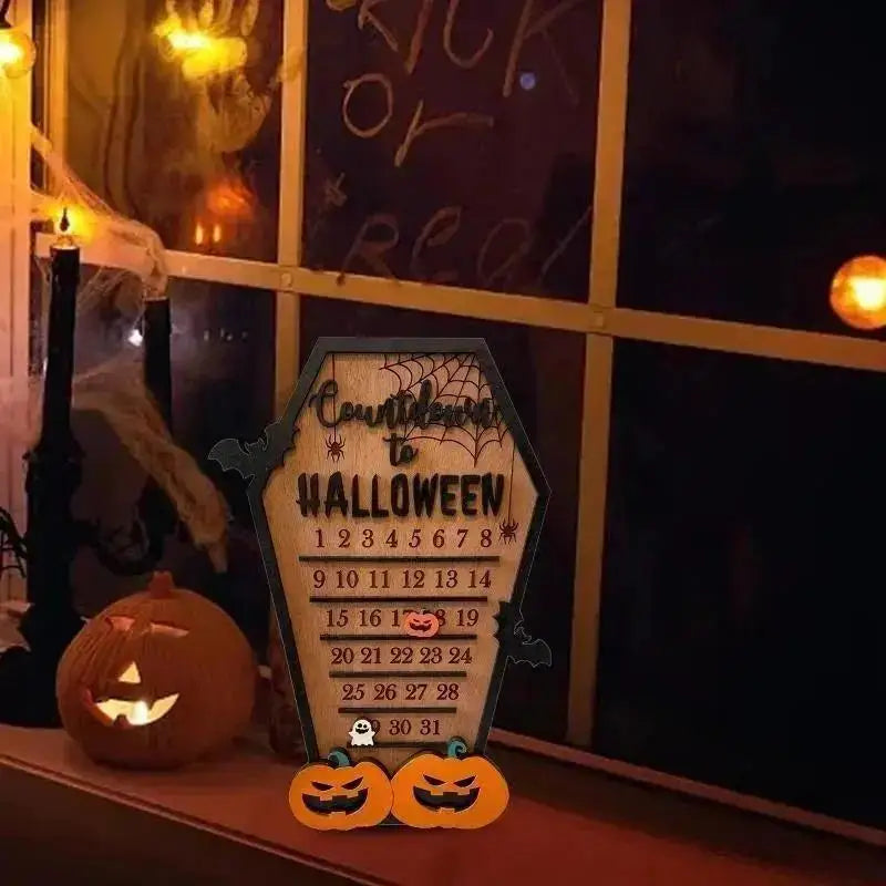 Halloween Home Calendar with Terrifying Ghost Designs Wooden Countdown To Christmas Decor for Indoor Home Party Horror Decor