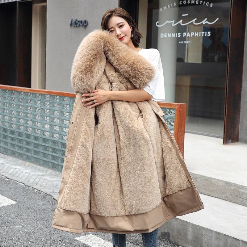 Winter Jacket 2025 New Women Parka Clothes Long Coat Wool Liner Hooded Jacket Fur Collar Thick Warm Snow Wear Padded Parka 6XL