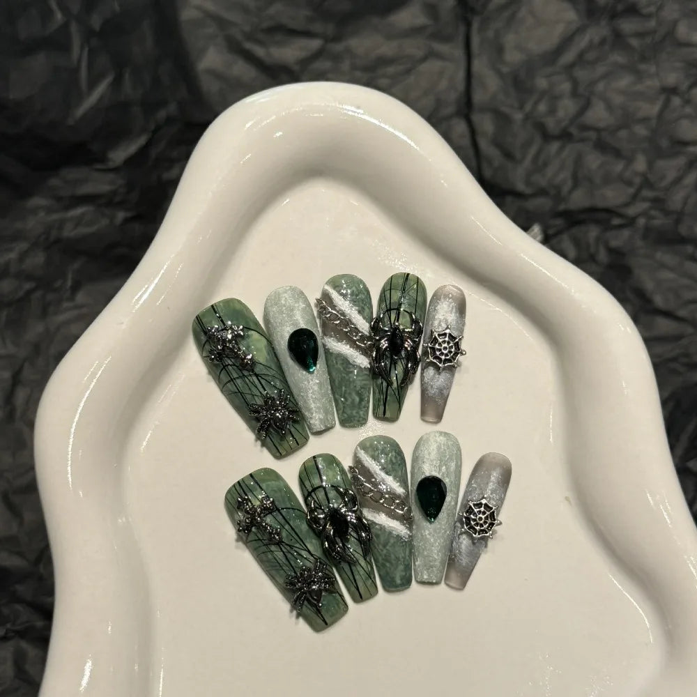 “Halloween Collection” Cross-Border Export Funny Pumpkin Halloween Atmosphere Handmade Nail Stickers, Press-On False Nails 10pcs