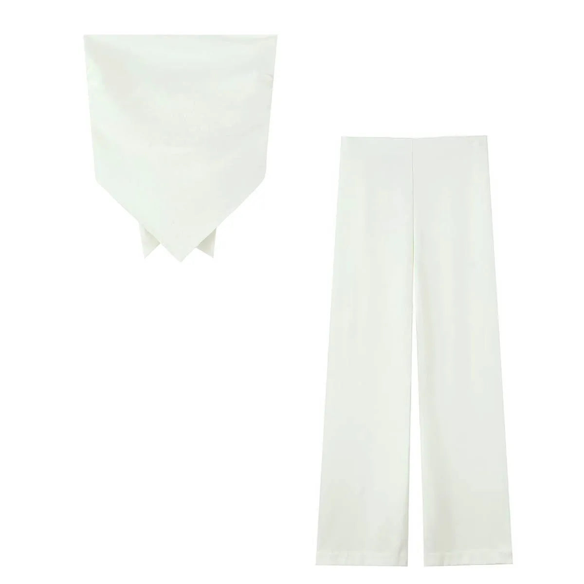 HH Elegant Solid Silk Texture Suit For Women Backless Lace Up Tube Top+High Waist Wide Leg Pants Women's Summer Fashion Set