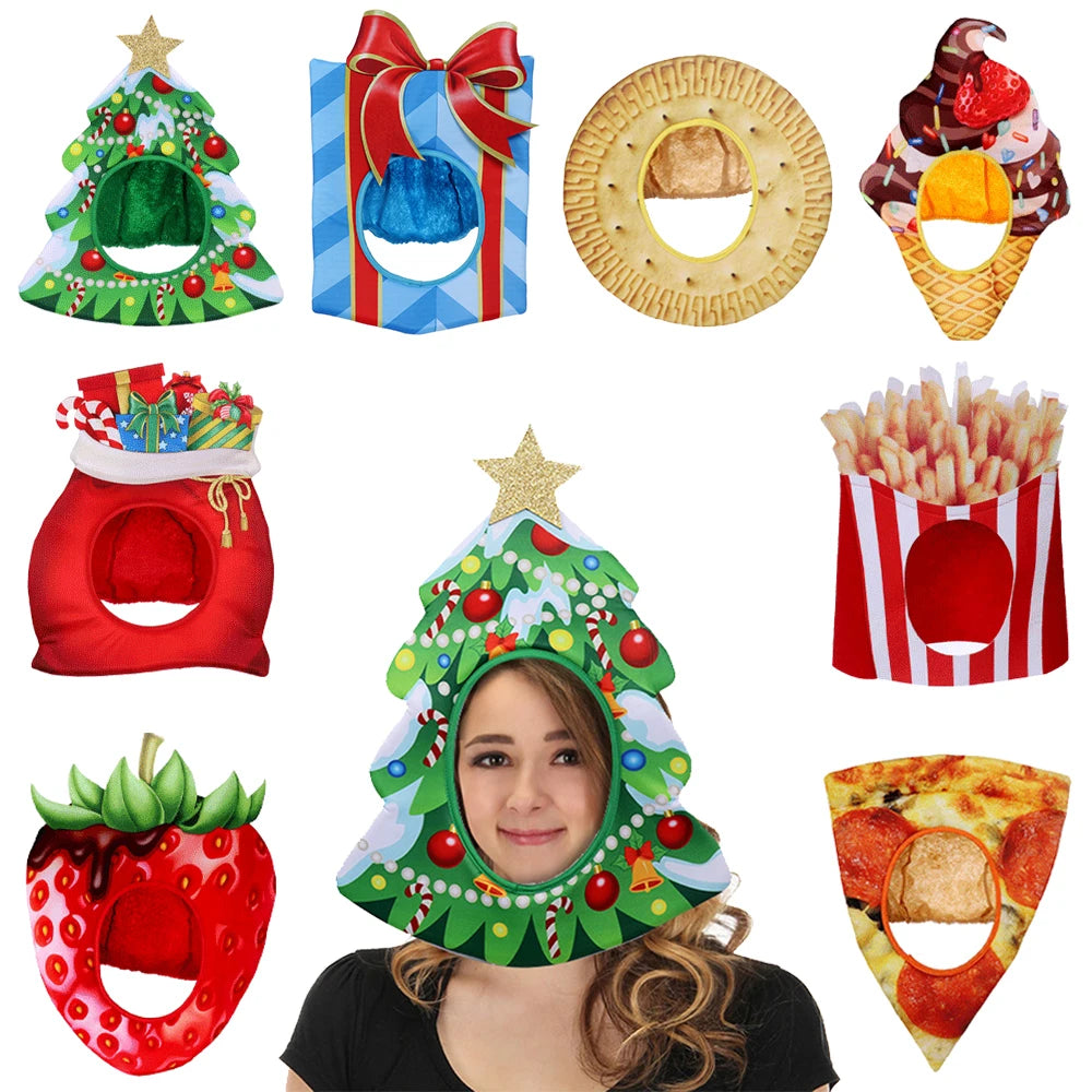 Christmas Funny Hat Novelty Christmas Tree Chips Gift Shaped Mask Cap Headgear Xmas Party Prop New Year Navidad Decoration Favor
