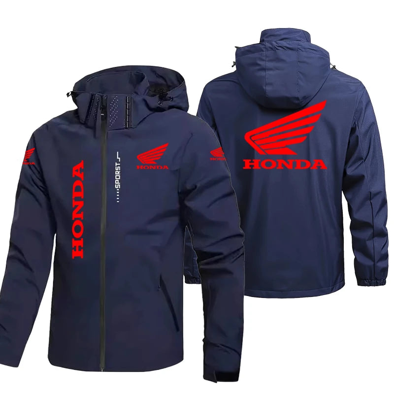 Honda Motorcycle Jacket Men's Hooded Windproof And Waterproof Coat With Detachable Hood And Zipper Shirt, Large Size Riding Suit