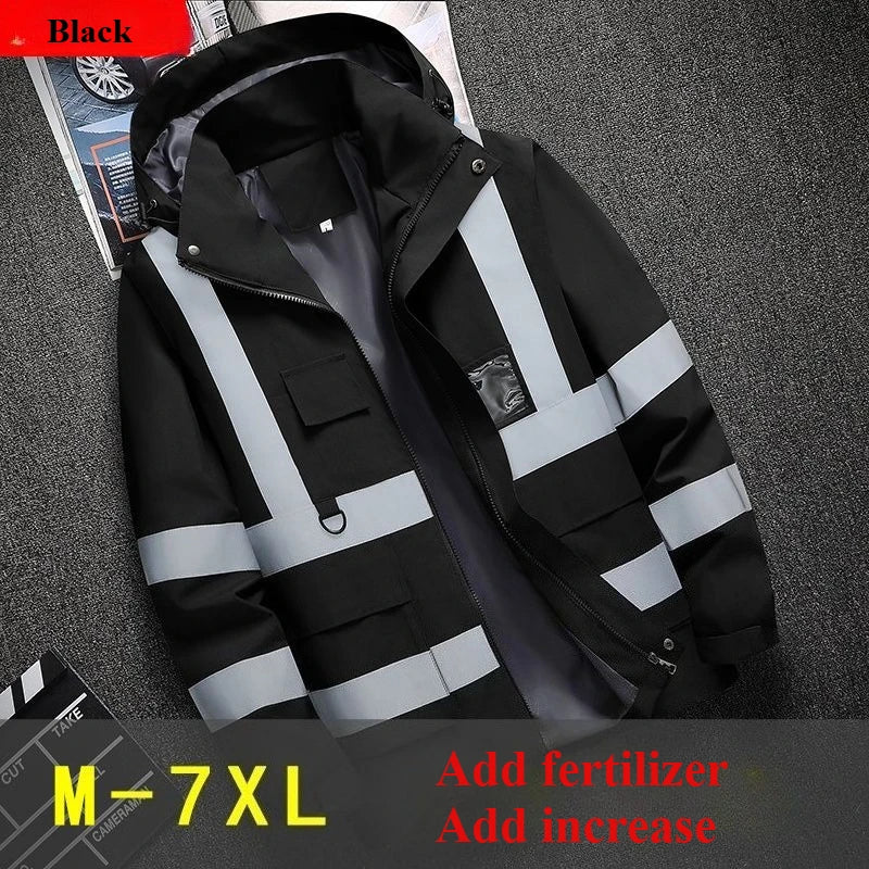 Men's Work Jacket with Reflective Stripes, Custom Logo Available, Casual Autumn Winter Coat for Men