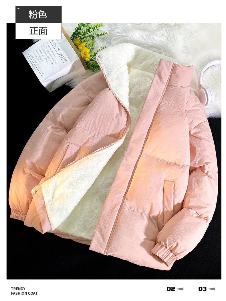 Down jacket men's handsome bread jacket Hong Kong style loose collar and velvet ins assorted bread jacket