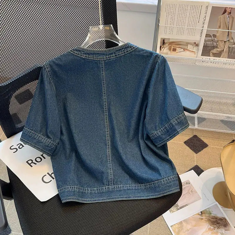 Streetwear Women's Denim Jackets Short Sleeve Summer Jean Jacket Outwear Ropa Mujer Fashion Retro Vintage Coat Cropped Tops