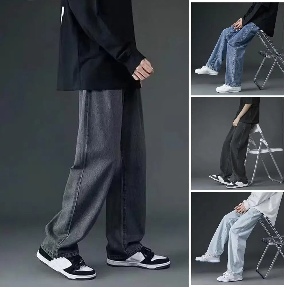 Straight-legged Men Jeans Men Denim Overalls Men's Wide Leg Baggy Jeans Retro Streetwear Fashion for Outdoor Travel Korean Style