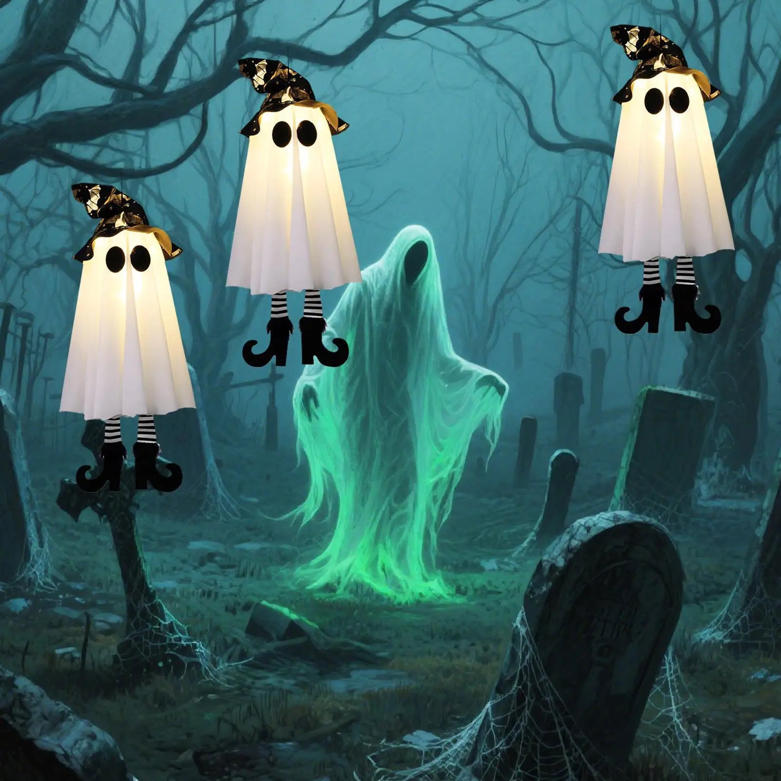 Halloween Decor LED Light Up Witch Ghost for Halloween Party Home Indoor Outdoor Yard Decoration Scary Hanging Ornaments Gift
