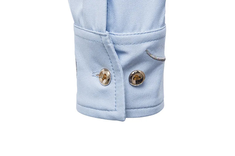 2025 Men's Oblique Button Dress Shirt High Quality Long Sleeve Slim Embroidery Shirts Men Stand Collar Business Wedding Camisas